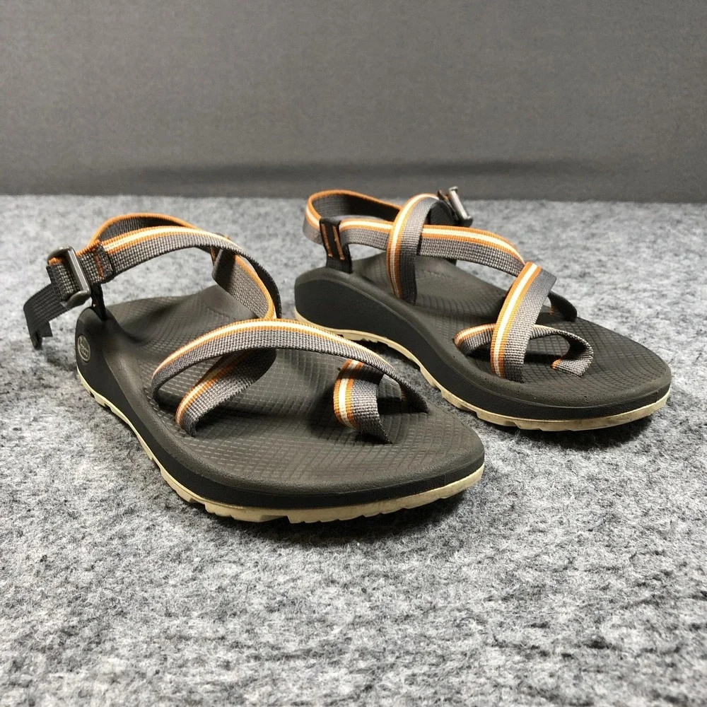 Chaco Z Cloud Sandals Mens 9 Gray Orange Toe Loop Adjustable Hiking Comfort